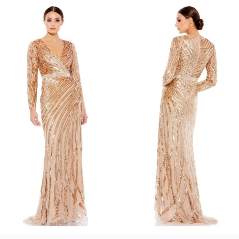 Mac Duggal 5438 Long Sleeve Copper Embellished Dress Size 16
